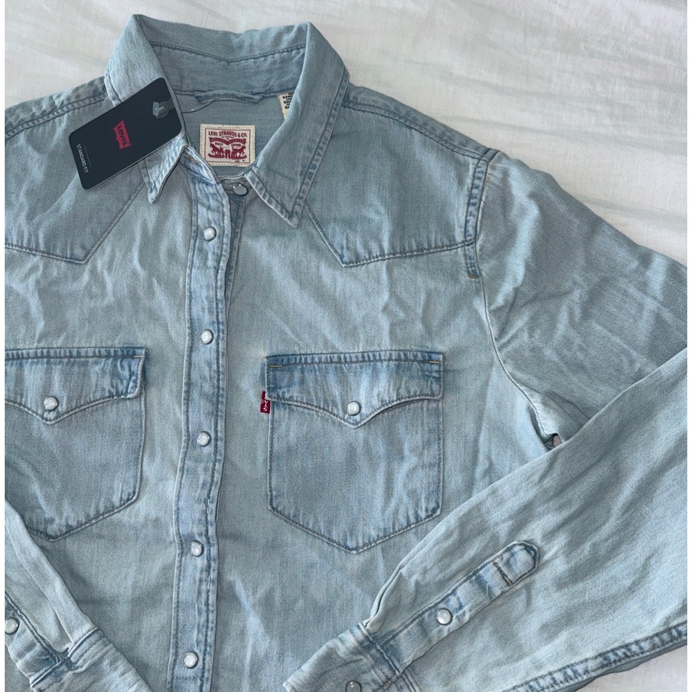 Levi's Denim Shirt Western Pearl Snap Long Sleeve Blue Women's Size M NWT